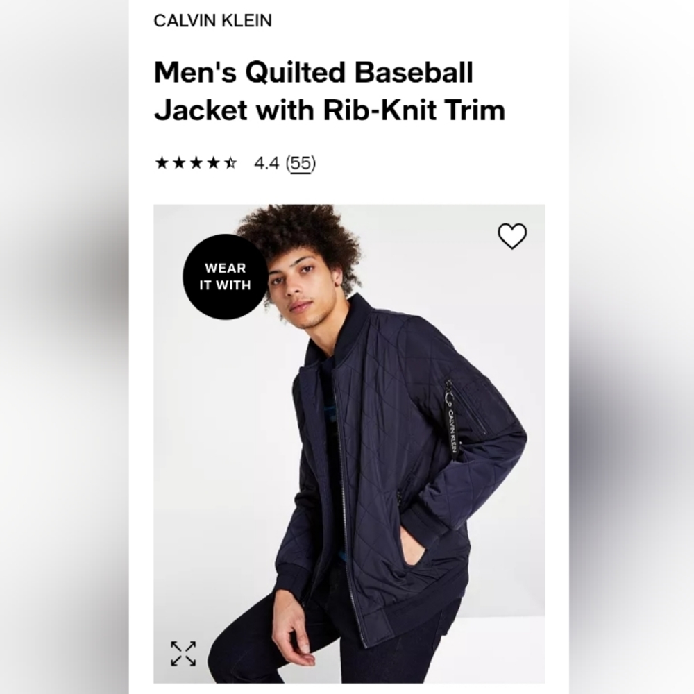True Navy Men's Quilted Baseball Jacket with Rib-Knit Trim